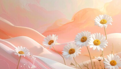 Peach And White Daisies On Abstract Background