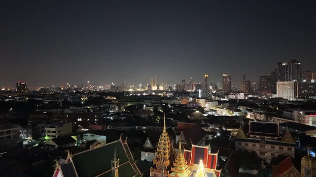 Bangkok, Thailand - 24th December 2025: Aerial View of Bangkok from Chao Phraya River at night