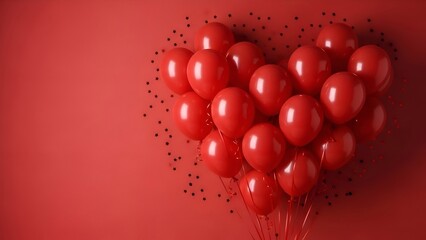 Floating Red Heart Balloons with Copy Space Romantic Scene