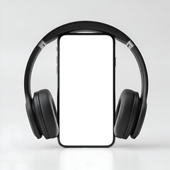 Modern Headphones and Standing Phone Minimal Device Mockup