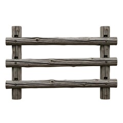 Weathered Wooden Fence Section Isolated on White Background