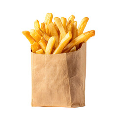 Delicious french fries in paper bag isolated on transparent background