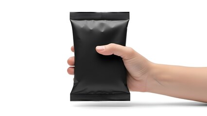 Black Stand-Up Pouch in Hand Isolated on White