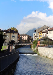 Adige River in the centre of Trento Italy