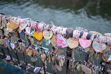 Bangkok, Thailand - 24th December 2025: Love locks at Chao Phraya River