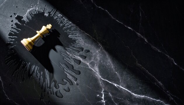 Fallen Chess King on Dark Marble with Water