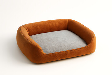 brown pet bed with gray cushion transparent background