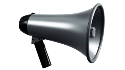 A shiny silver megaphone isolated on transparent background