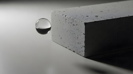 Water droplet on concrete block with reflective surface