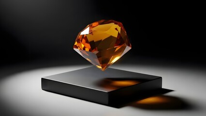 Luxurious amber gemstone hovering above sleek black pedestal