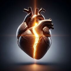 Illuminated Human Heart Anatomy with Visible Arteries