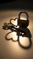 Metal Key and Lock with Heart Shaped Design