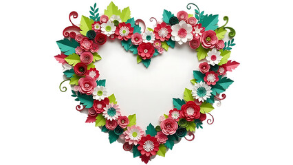Naklejka premium Heart shaped frame decorated with paper flowers and nice for gift cut out on PNG. AI GENERATED. 