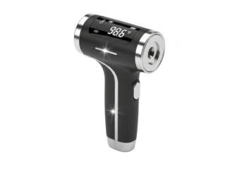 Sleek black digital thermometer with silver accents isolated on transparent background