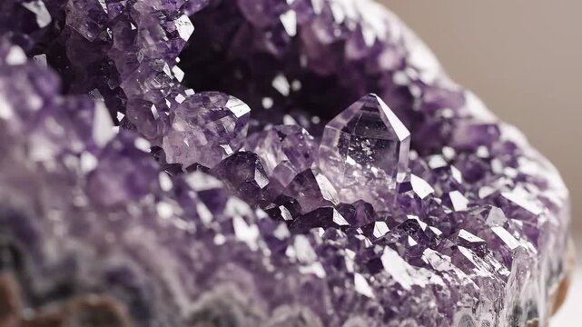 Closeup of a beautiful amethyst geode with sparkling purple crystals a natural wonder.