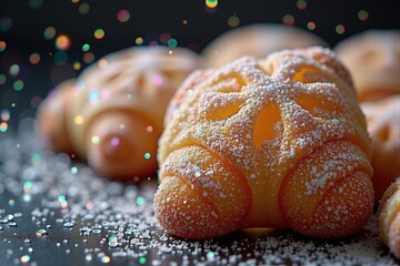 Festive holiday pastries with snowflake pattern and sugar dusting