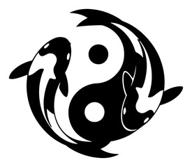 Yin Yang Orca Vector &ndash; Pair of Killer Whales Forming Tao Symbol, Bold Black White Silhouette for Ocean Conservation Logo, Tattoo or Nautical Design