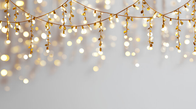 festive light with gold garland ribbon glowing string lamp led border decoration holiday card background party design white background winter celebration banner happy year