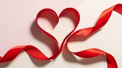 Red Ribbon Heart Shape Decoration on Light Background
