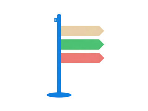 Directional signpost with three arrows pointing right isolated on transparent background