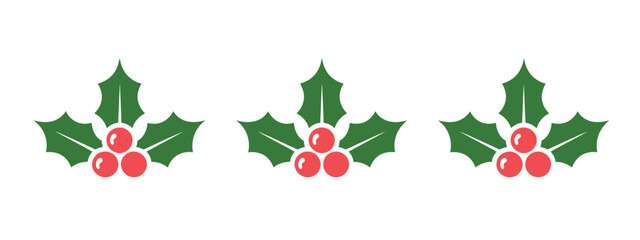 Holly berry icons set, vector Christmas logo designs with holly berries, ideal for festive decorations, seasonal illustrations, greeting cards, holiday marketing materials © welcome