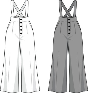 Modern overalls design with cross back and wide legs Vector