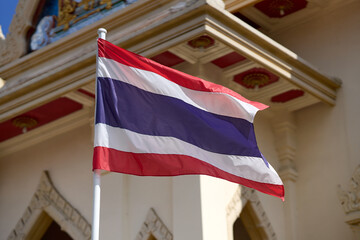 Bangkok, Thailand - 24th December 2025: Thai flag at Wat Trai Mit