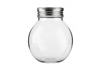 Empty clear glass egg shaped bottle with metal screw cap isolated on transparent background