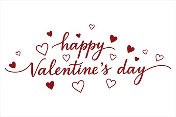 Red cursive happy Valentines day text with heart symbols on white background Valentine's Day 1
