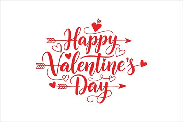 Red cursive Happy Valentines Day text with heart and arrow decorations Valentine's Day red text 1
