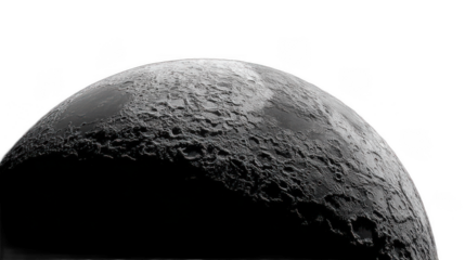 Close moon surface crater texture night sky isolated on transparent background