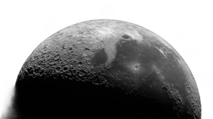 Moon surface crater dark space isolated on transparent background