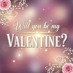 Romantic Valentines Day Proposal Card with Flowers and Sparkles