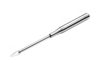 Sharp pointed metal soldering iron tip with a tapered shaft isolated on transparent background