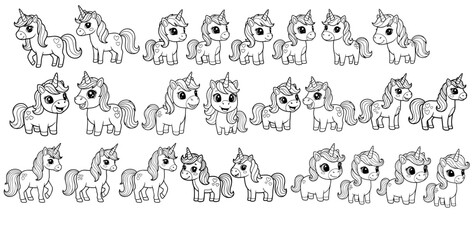 cute coloring page with unicorn and spring garden flowers. you can print it on 8.5x11 inch paper	