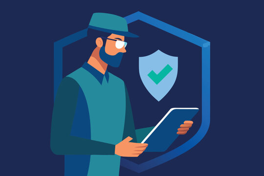 Security Engineer Inspecting Software Code for Vulnerabilities and Bugs Illustration