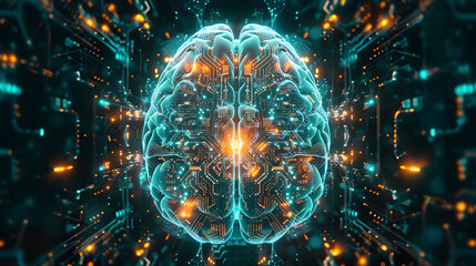 Futuristic neural network visualization with luminous digital brain design for technology concept