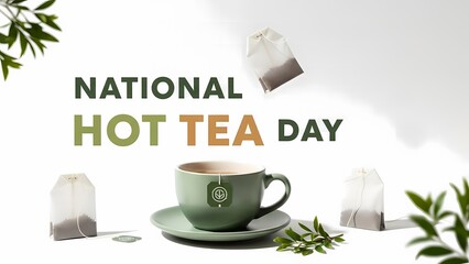 National Hot Tea Day Illustration with Steaming Tea Cup
