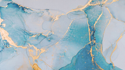 Abstract liquid ink painting background in pastel colors with gold splashes