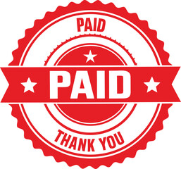 Obraz premium Paid red rubber stamp badge with ribbon, invoice payment confirmation and thank you label distressed vector