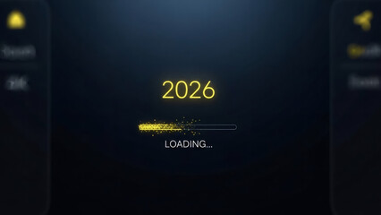 The year 2026 is loading on a futuristic digital display, anticipating the future.