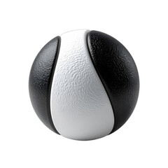 Abstract rendering of a black and white textured sphere against a black background.