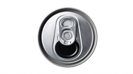 Close-up of silver soda can top with pull tab