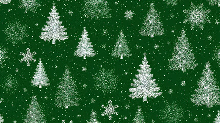 Green Christmas background with snowflakes and christmas trees seamless pattern of christmas trees and snowflakes on green background Christmas wrapping paper Xmas pattern with ornaments 