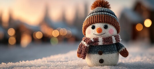 Photo of a smiling snowman in a winter landscape