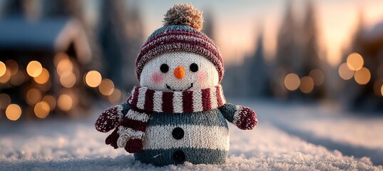 Photo of a smiling snowman in a winter landscape