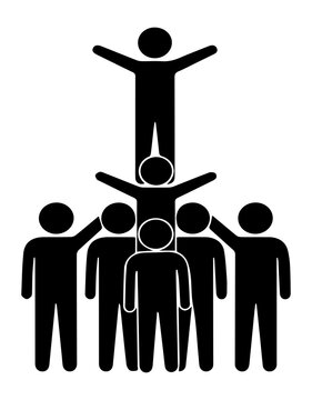The Pyramid Team: Foundation to Peak Teamwork Pyramid From Base to Leader Collaborative Ascent: Stick Figure Team Pyramid Support Structure Team Pyramid Vector Illustration