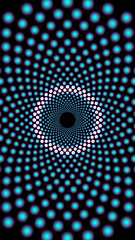Abstract blue halftone eye pattern forming a glowing digital tunnel shape