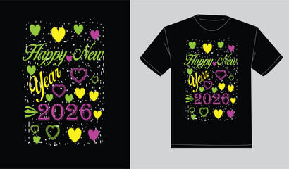 Happy new year 2026 print ready typography t-shirt design