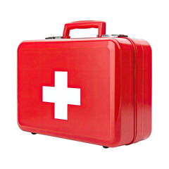Glossy Red First Aid Kit with White Cross Isolated on Black Background